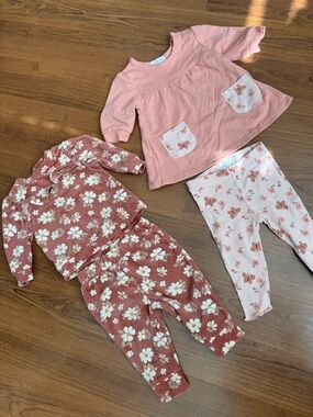 Baby Girls Pink Floral and Butterfly 2 Set Bundle - 3M